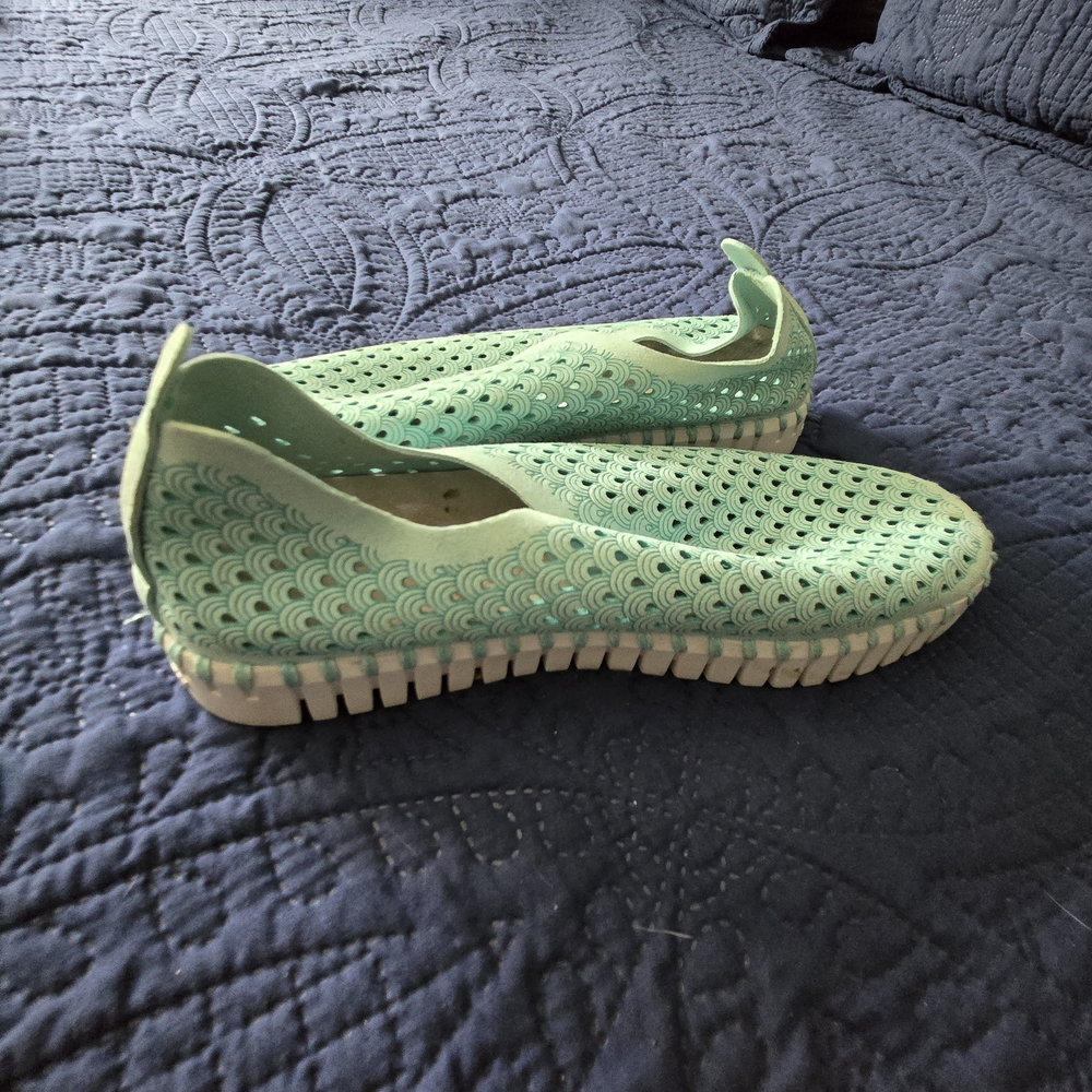 Ilse Jacobsen Mint Green Perforated Mules